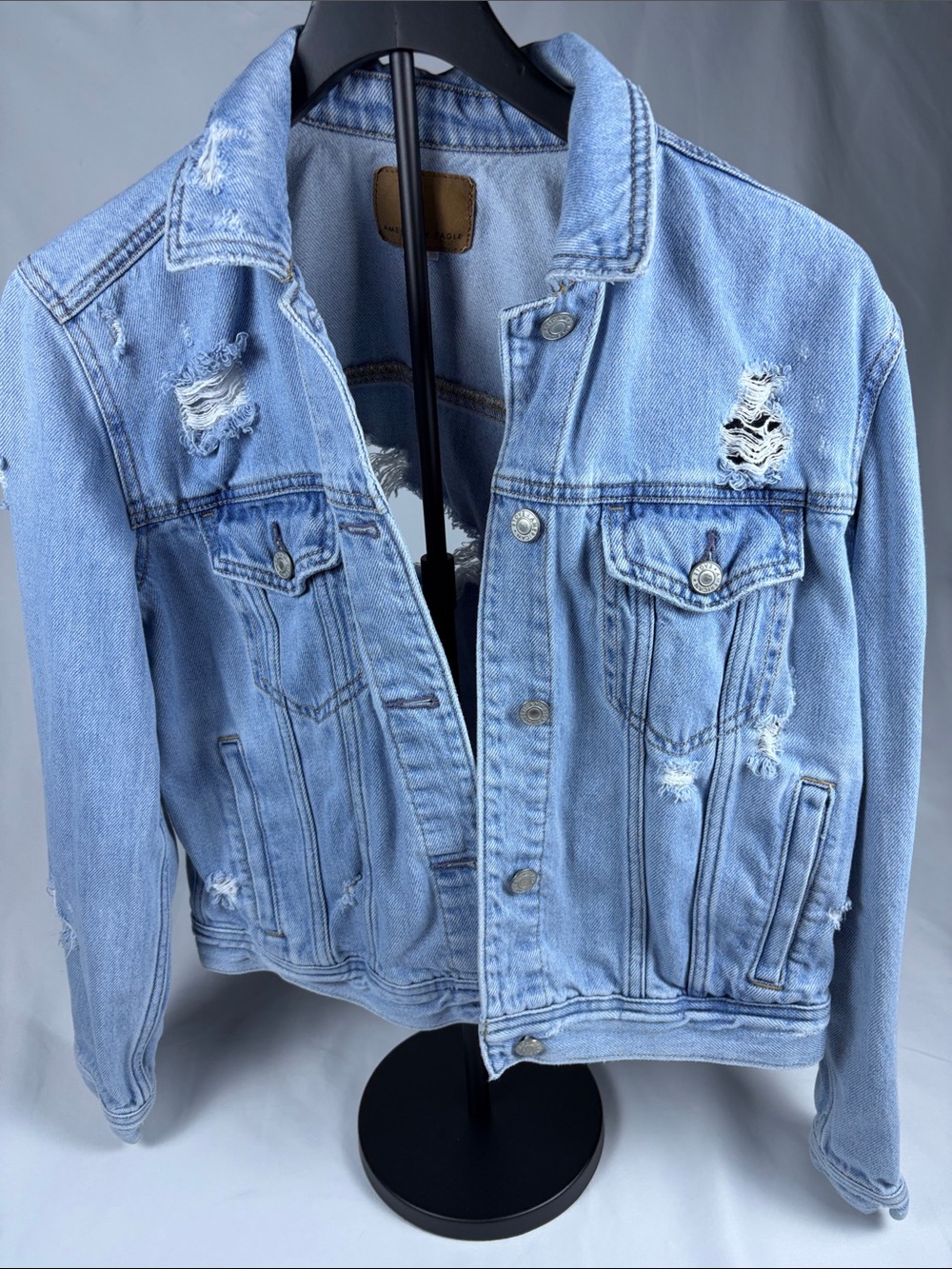 American Eagle Light Wash Distressed Denim Jacket